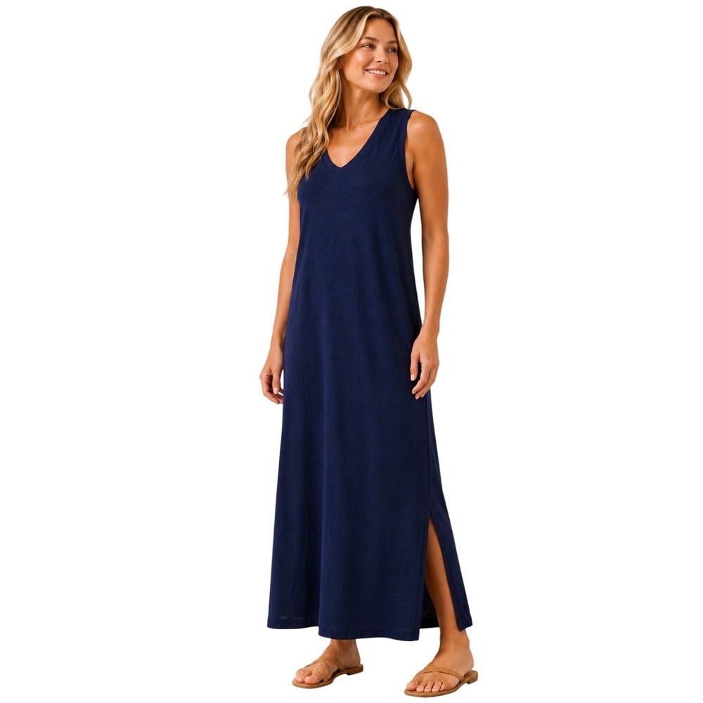 NWT PAIGE Sage Navy Blue Sleeveless V-Neck Maxi Dress Medium Nordstrom